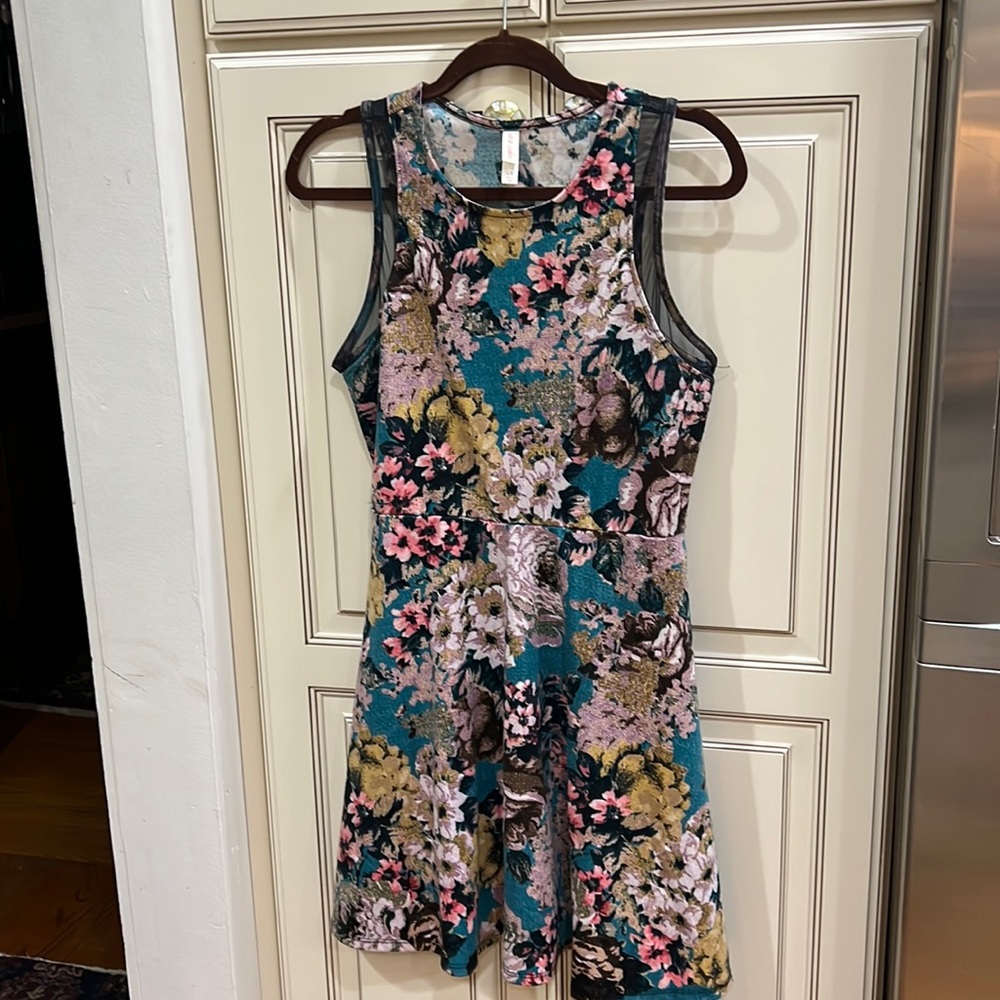 Beautiful Spring/Summer/Fall dress with mesh on sleeves & vintage floral fabric